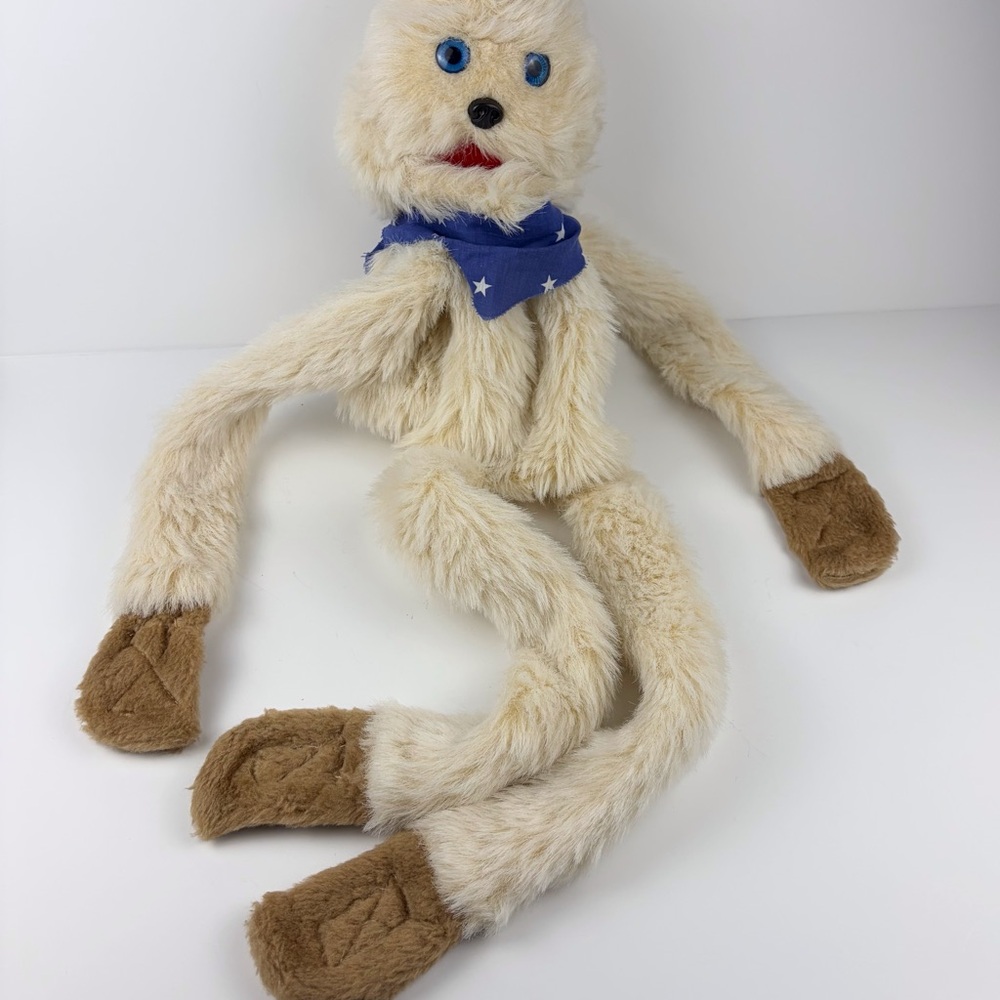 Vintage Wynn Miller Mopkins Plush Puppet White Blue Eyes Blue Bandana 30 In